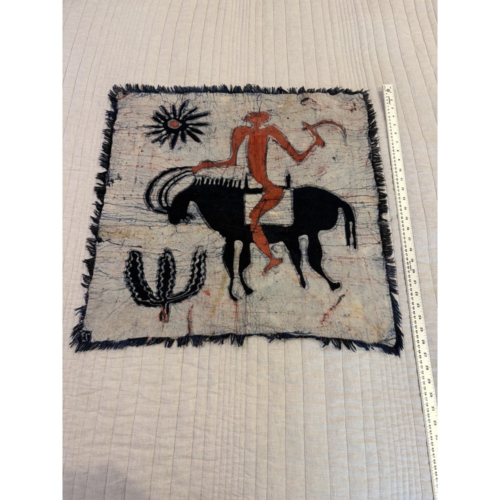 Vintage Hand-Painted Batik Textile Art Wall Hanging Indigenous Style Warrior